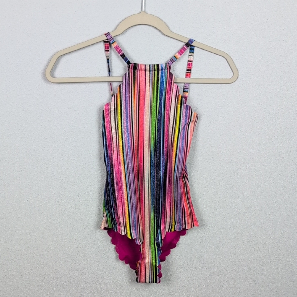 Pilyq Pink and Blue One Piece Swimsuit with Vibrant Stripes